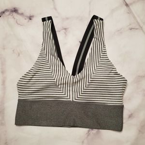 MONDETTA gray white stripe v-neck sports bra S